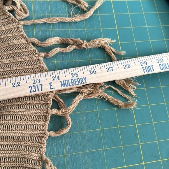 Women's Tan Open Front Cardigan Sweater 3/4 Sleeves Fringe Sz Medium - Picture 5 of 5